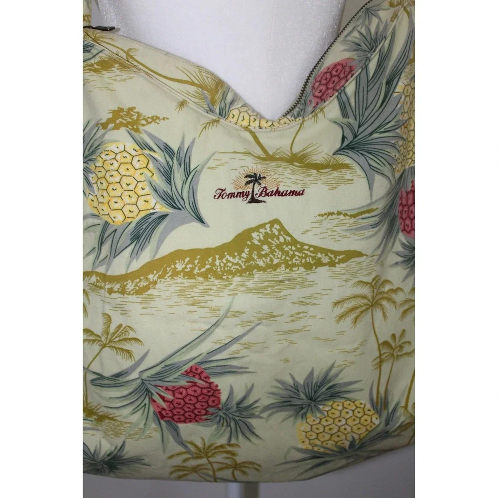 VTG‎ Tommy Bahama Tropical Pineapple Cotton Canvas Hobo Shoulder Bag Green